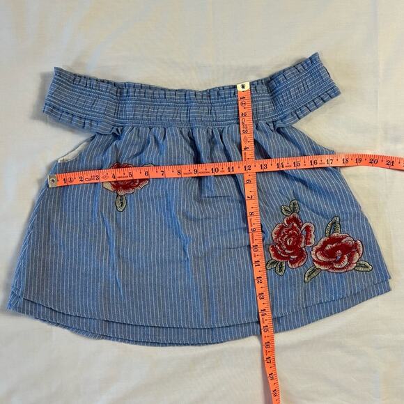 JOA Women's Medium Off The Shoulder Strapless Blue Embroidered Flower - Picture 6 of 9